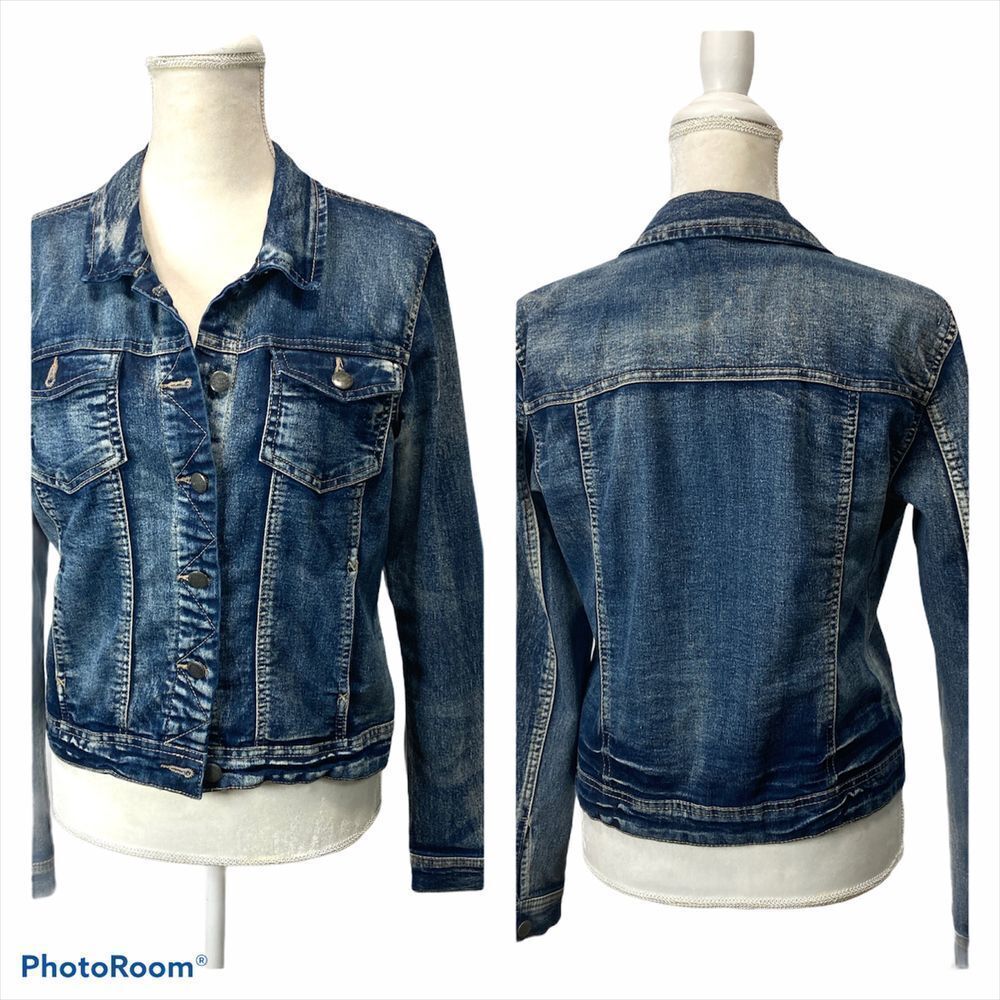 ONLY Because We Love Denim Jean Jacket Woman Trucker Blue M Acid Wash Moto Biker